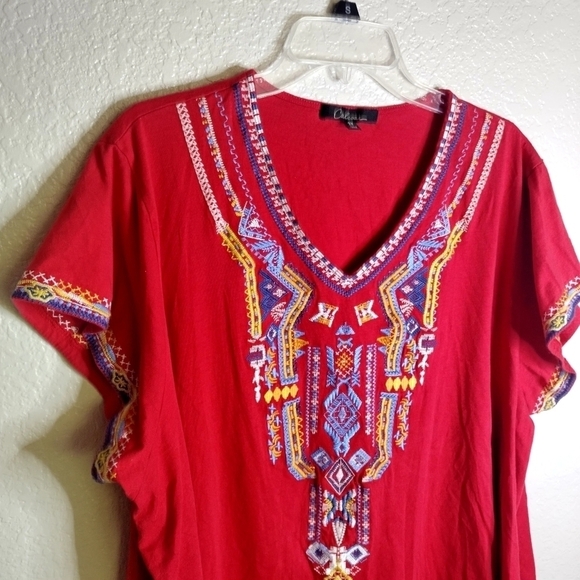 Calessa Embroidered V-Neck Short Sleeve Top sz 3X - Picture 3 of 8